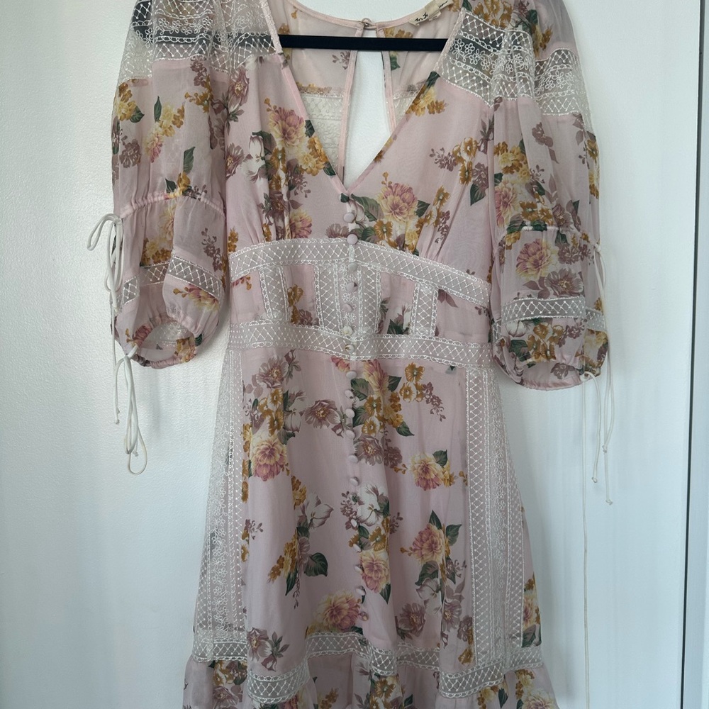 Love and Lemons - XS Floral Lace-Trim Dress